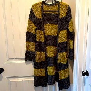 EUC Free People Popcorn Knit Stripes Cardigan Duster Outerwear Size Medium